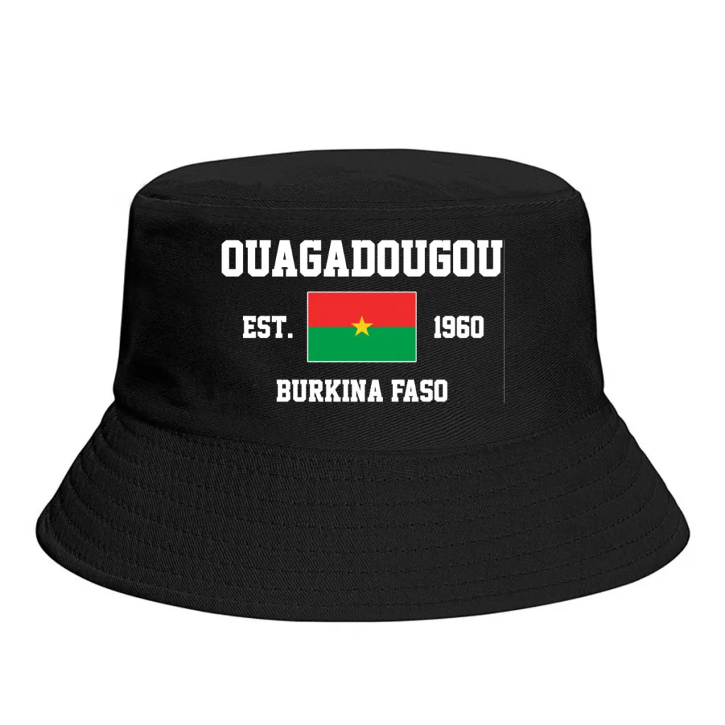 Bucket Hats  Burkina Faso EST.1960 Ouagadougou Emblem Flag Sun Shade Cool Outdoor Summer Fisherman Caps Fishing Hat