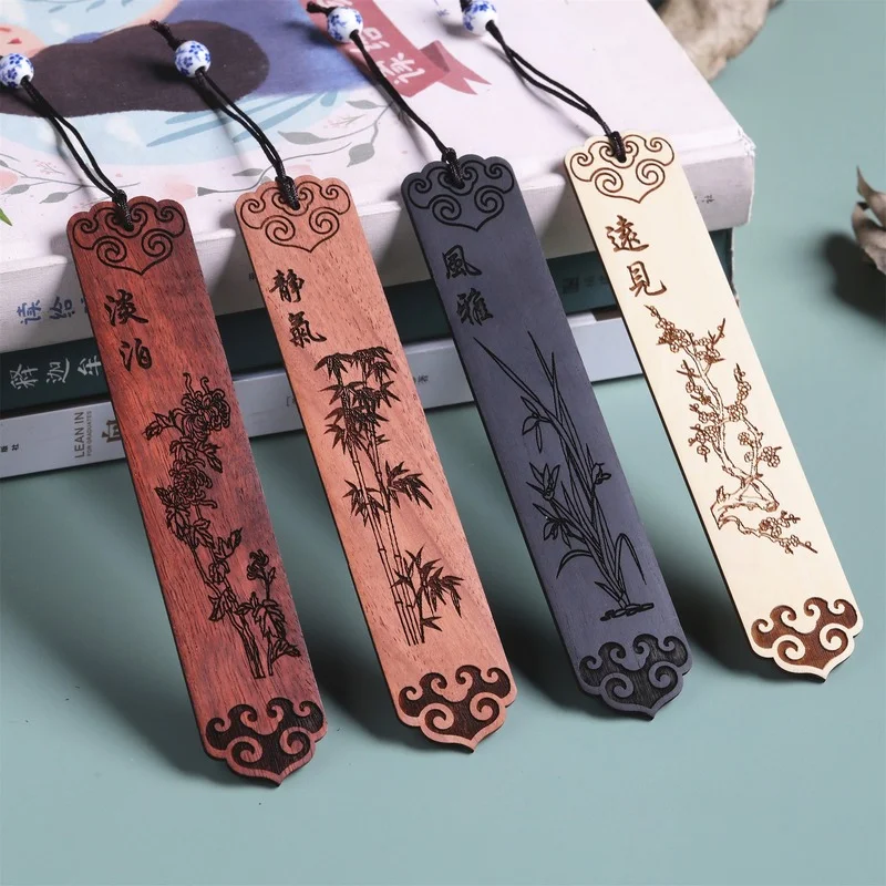 Wooden Bookmark Chinese Style Brass Tassel Pendant Retro Book Clip Metal Pagination Mark Student Gift Stationery  Bookmark