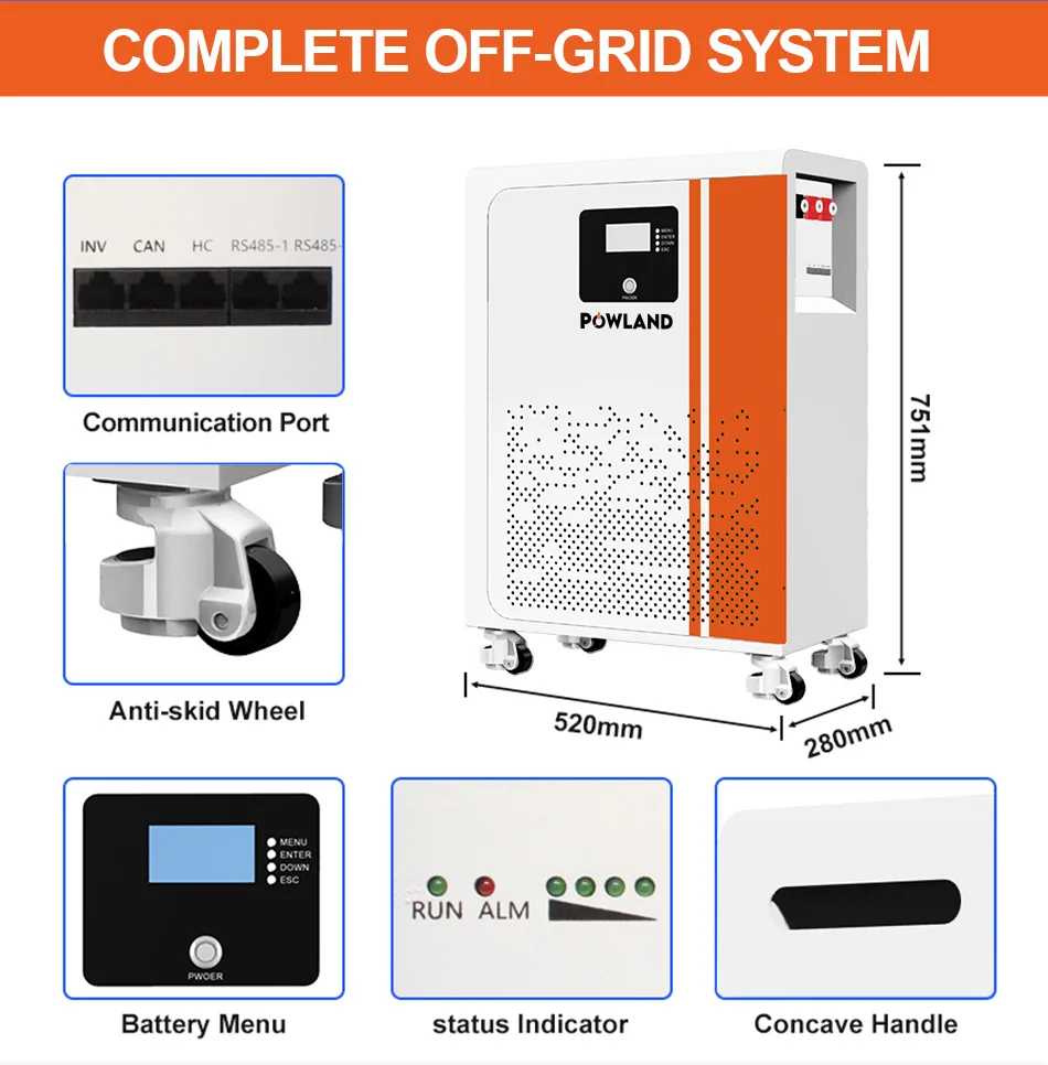 POWLAND 51,2 V Lifepo4-Batterie, 48 V, 300 Ah, große Kapazität, 15360 Wh, hohe Energie, intelligentes BMS, USV, unterstützt parallel, 16 Einheiten, keine Mehrwertsteuer – Detail 12