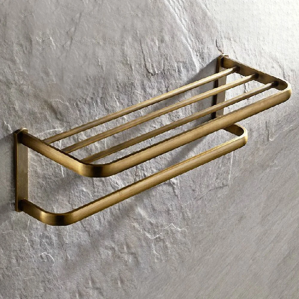 

Bathroom Accessory Antique Brass Wall Mounted Bathroom Towel Rail Holder Storage Rack Shelf Bar aba172