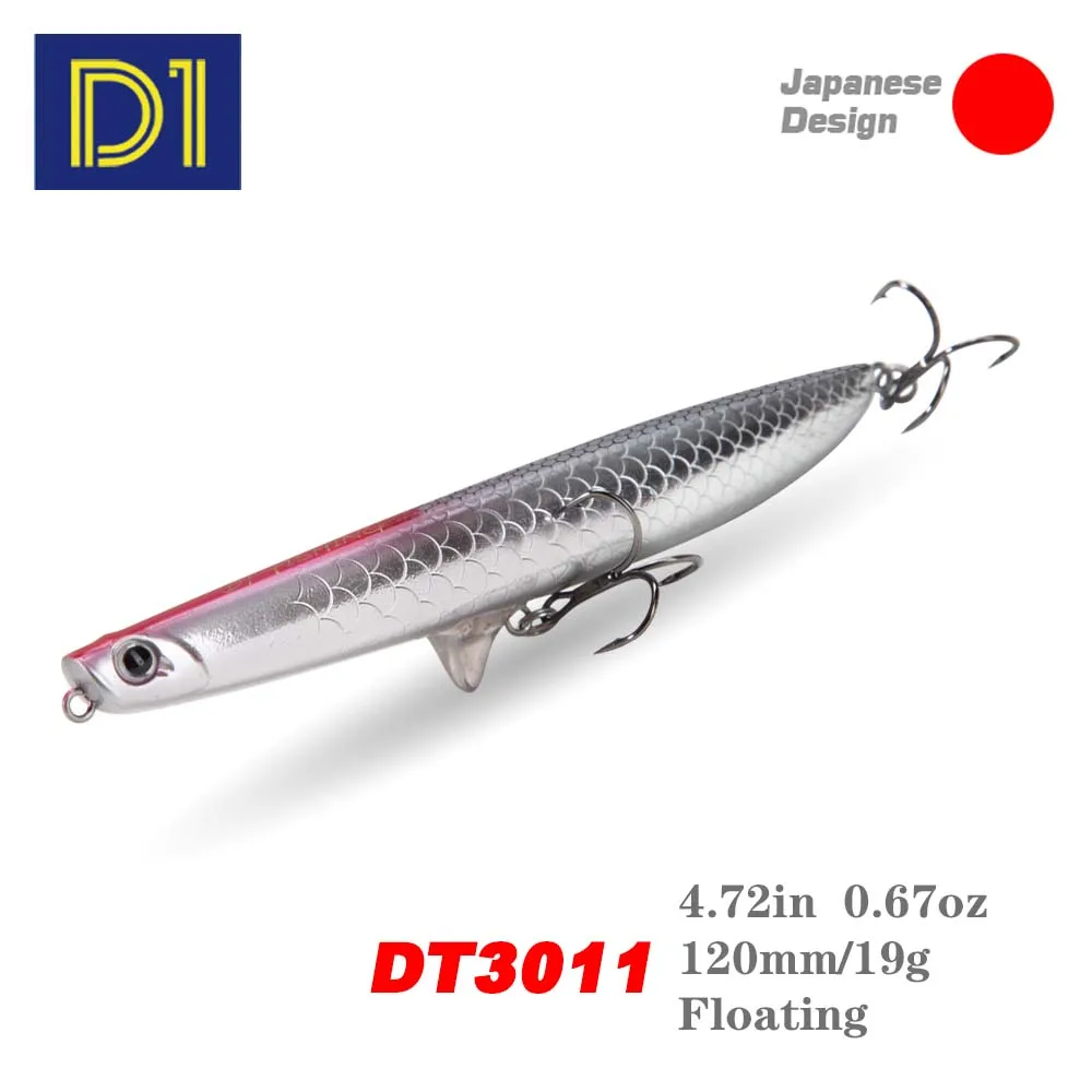 D1 Surface Floating Pencil lure 120mm/19g Topwater Popper Fishing Lure WTD Artificial Swimbait Peacock Bass Pike Pesca Tackle