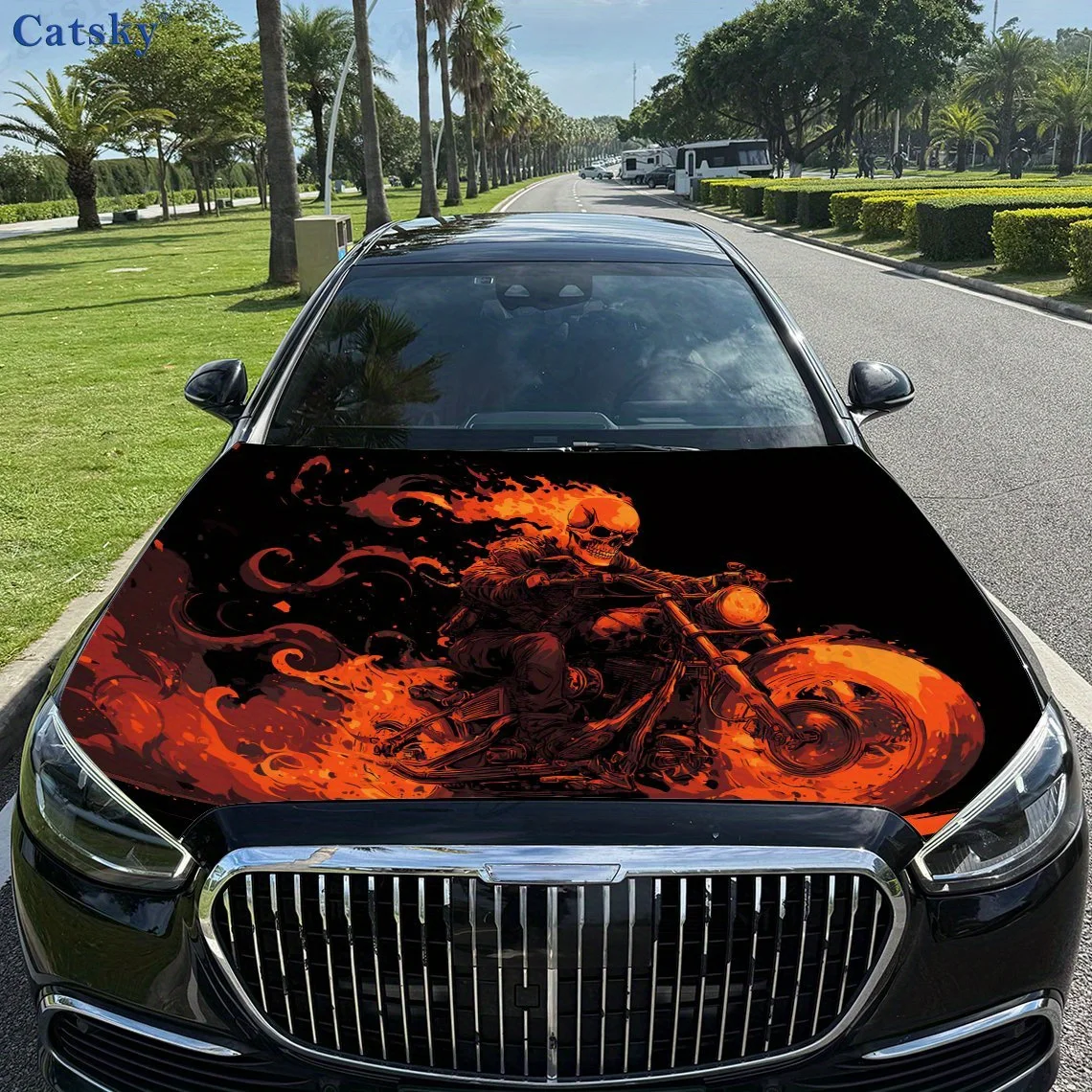 

Flame Skeleton Motorcycle Car Hood Decal Sticker, Truck Decal, Self-adhesive Durable Car Accessories, Universal For Car, Truck H