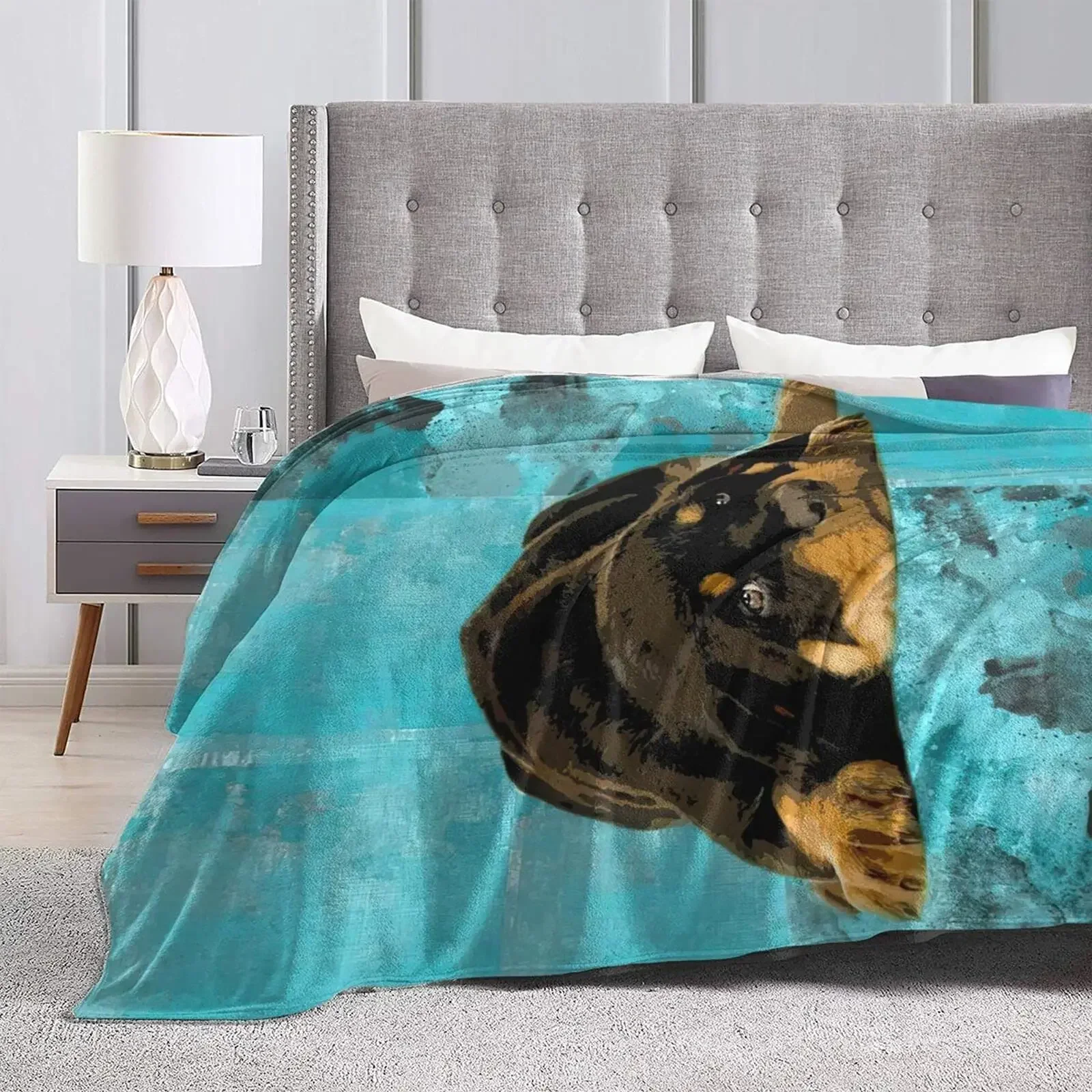 Flannel Throw Blanket,Cute Rottweiler Puppy Farm Dog Lazy Animal Blanket for Spring Recliner,Air Conditioning Blankets Washable