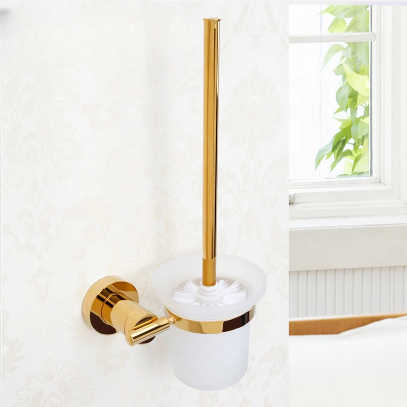 Brass Titanium Gold Toilet Cup Holder Toilet Brush Holder, European Toilet Brush Set 9906A