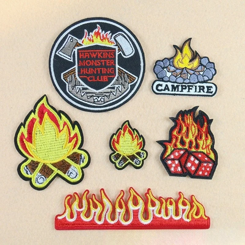 Cartoon Embroidery Badge Flame Dice Bonfire Children's Clothing Accessories Burnt Edge Adhesive Spot