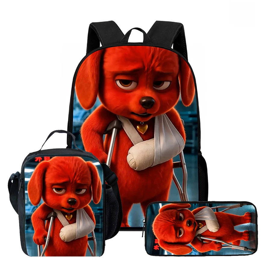 3Pcs Set Middle Finger Puppy Cartoon School Bag,Including Lunch Bag And Pencil Case,Unisex Suitable For Boys & Girls Aged 5-10.