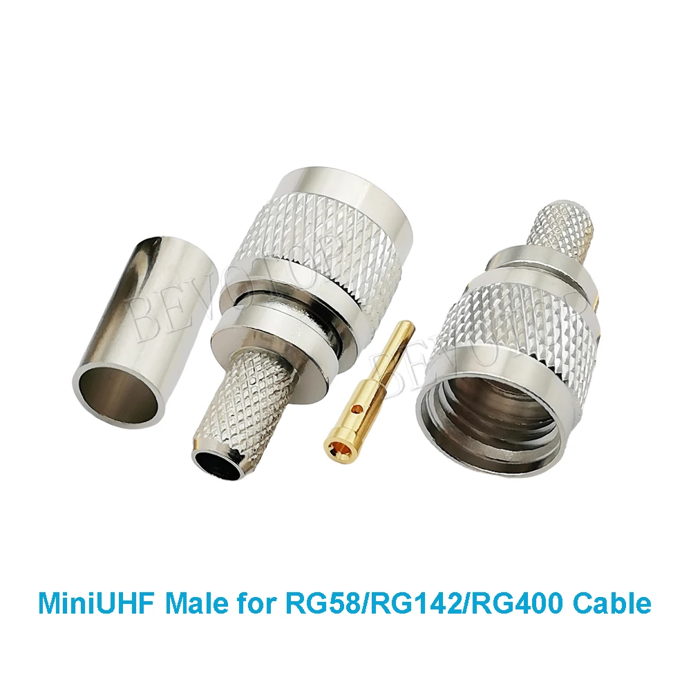 10Pcs MiniUHF Connector MiniUHF Male Plug Crimp RG58/LMR195/RG142/RG400 Cable RF Coaxial Connector Wire BEVOTOP Terminals