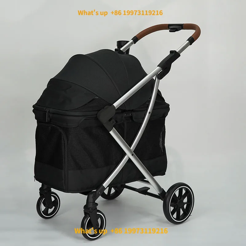 2026 Wholesale Price Space Saving One Click Fold 4-Wheel Pet Stroller with 30kg Load Capacity Iron PA Material for Car Trunk Sto
