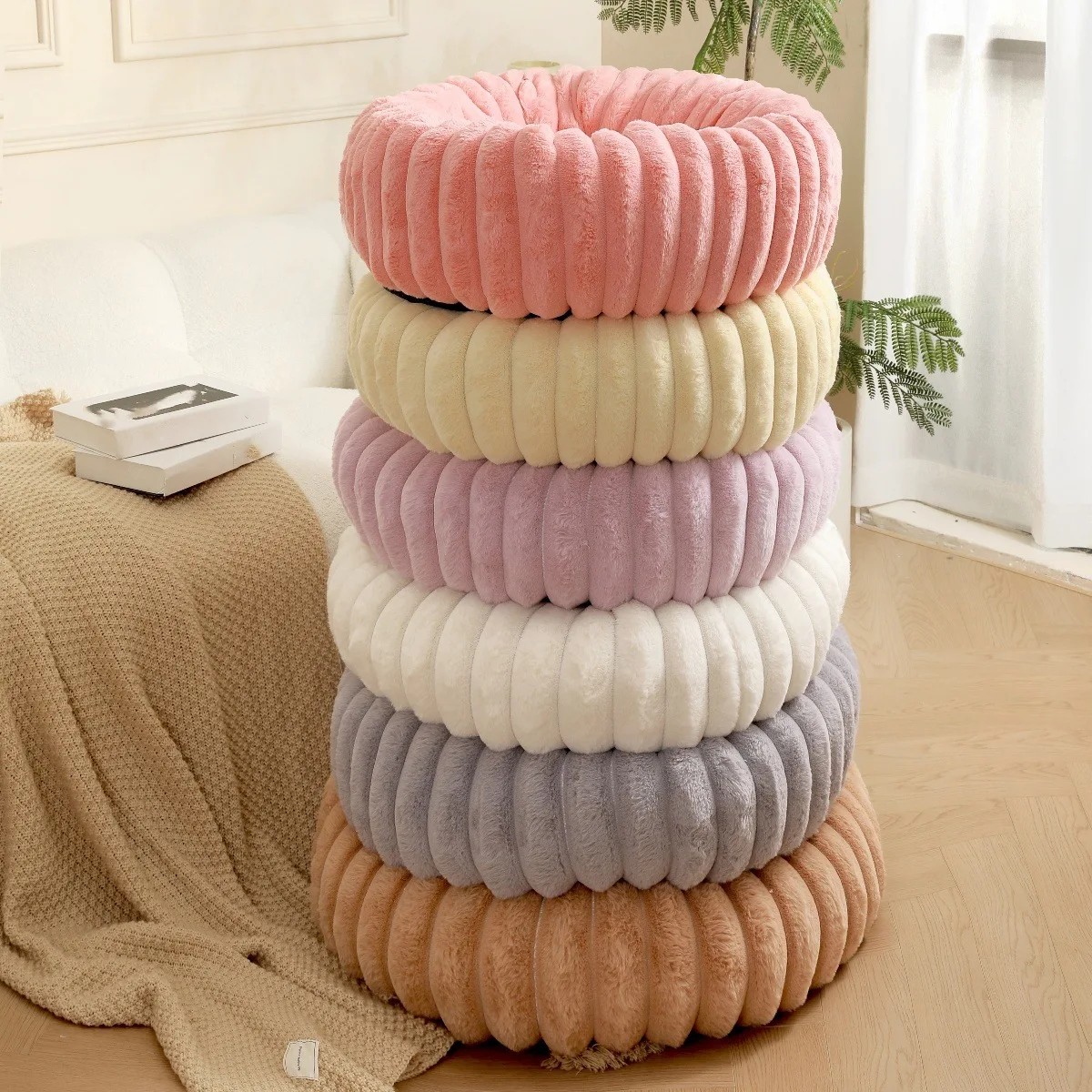 

STLFWinter Warm Pet Bed for Small Dogs High Weight Rabbits Cats Long Hair Velvet Solid Animal Pattern Plush Pet Pad New Carton