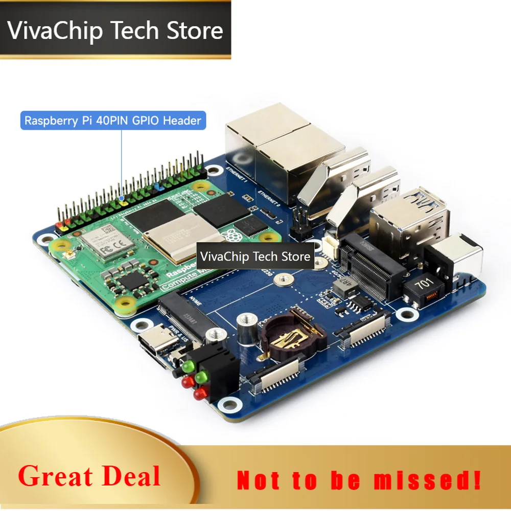 VivaChip TechDual Ethernet Base Board For Raspberry Pi CM5 Supports 4G / 5G Module Dual 4K Display Outputs And Dual MIPI Interfa