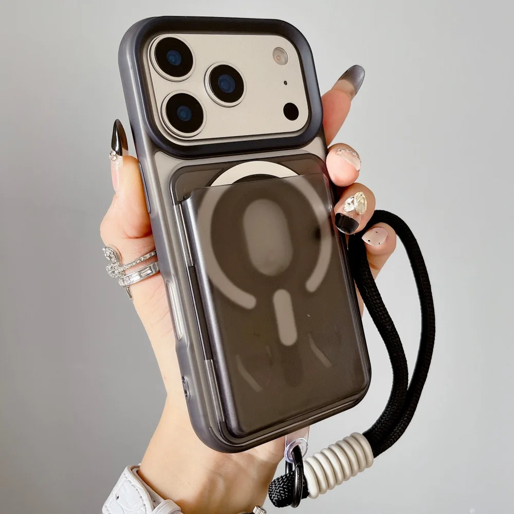 Für MagSafe Magnetisches Handgelenkband Transparente Handyhülle für iPhone 11 12 13 14 15 16 17 Pro Max 16 Plus 17 Air mit Kartenfach und Brieftaschenfunktion