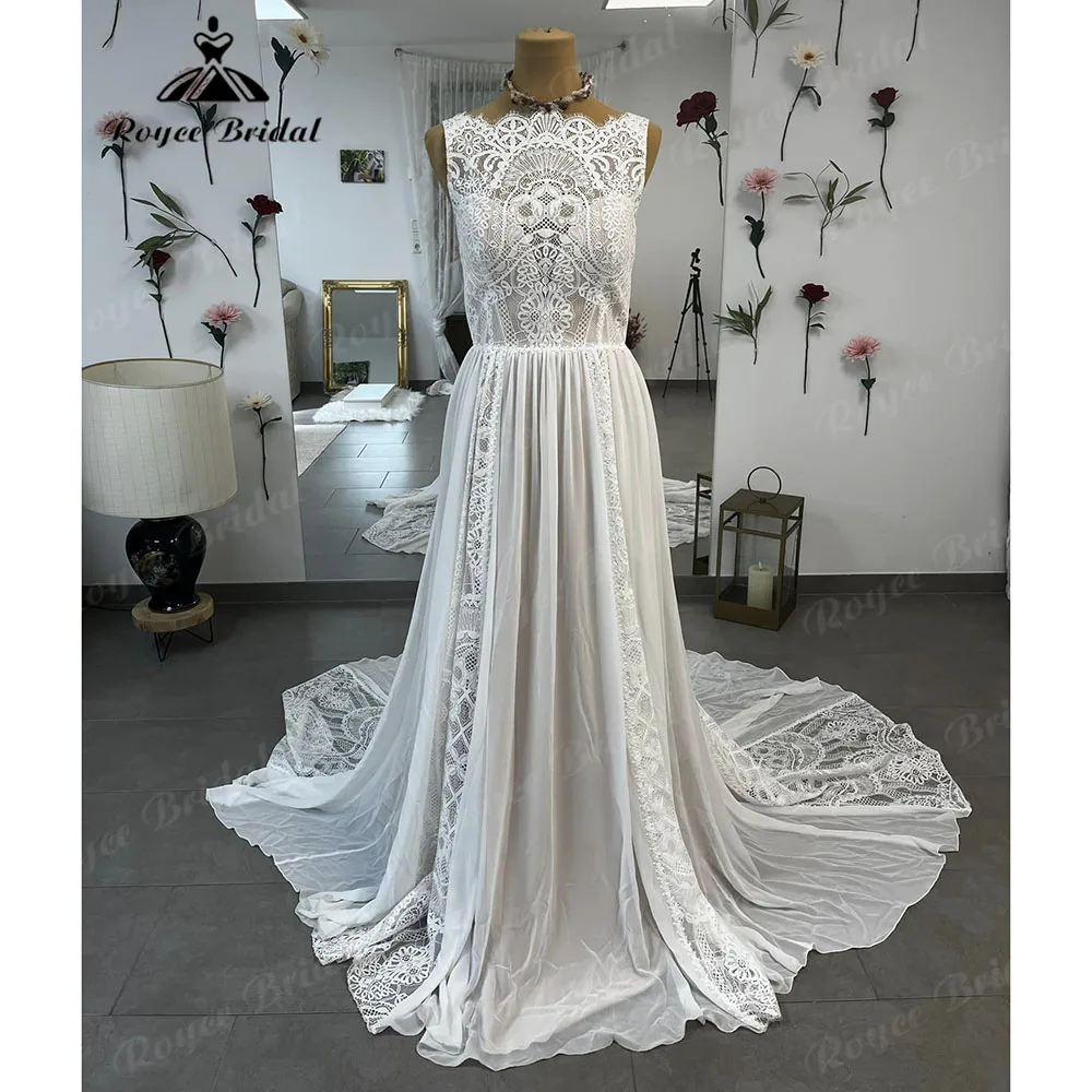 robe boheme Summer Sleeveless Lace Chiffon Boho Bohemian Wedding Dress for Women 2025 Bridal Gown Customized vestidos boda civi