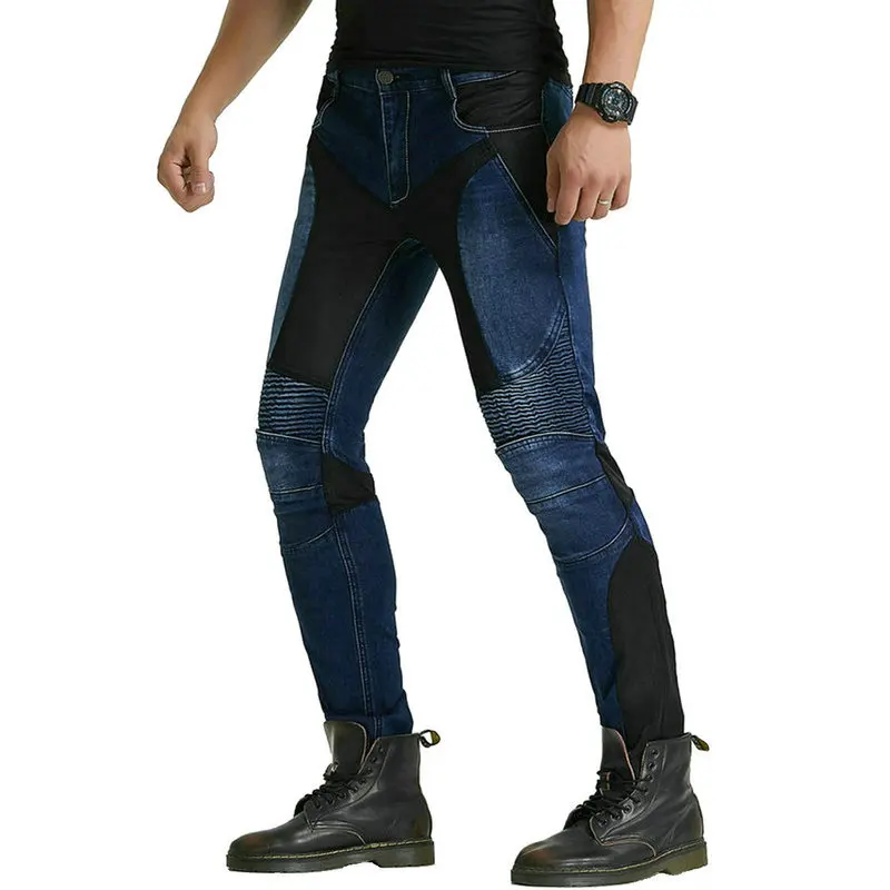 Loong Biker Motorcycle Summer Riding Jeans Low-Waisted Super Slim Motocross Protection Pants Mesh Breathable Casual Trousers