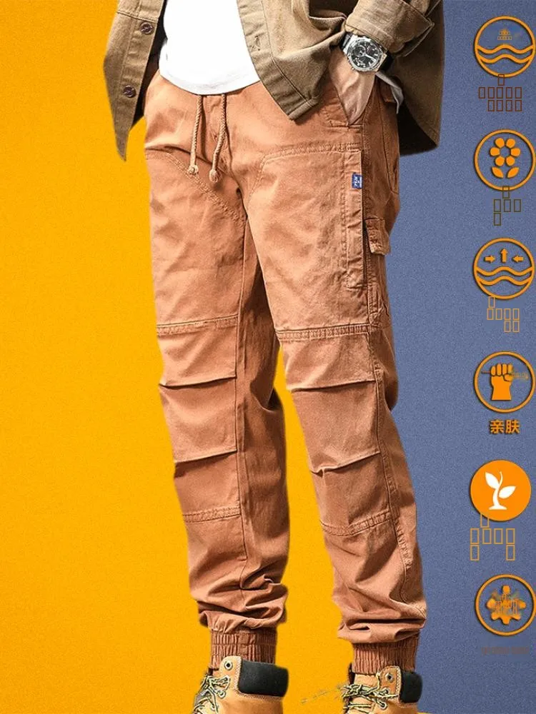 

High-Quali Elastic American Sle Men's Casual Pants Slim Straight Workwear Trousers Autumn Winter New Faion Brand Yezoe