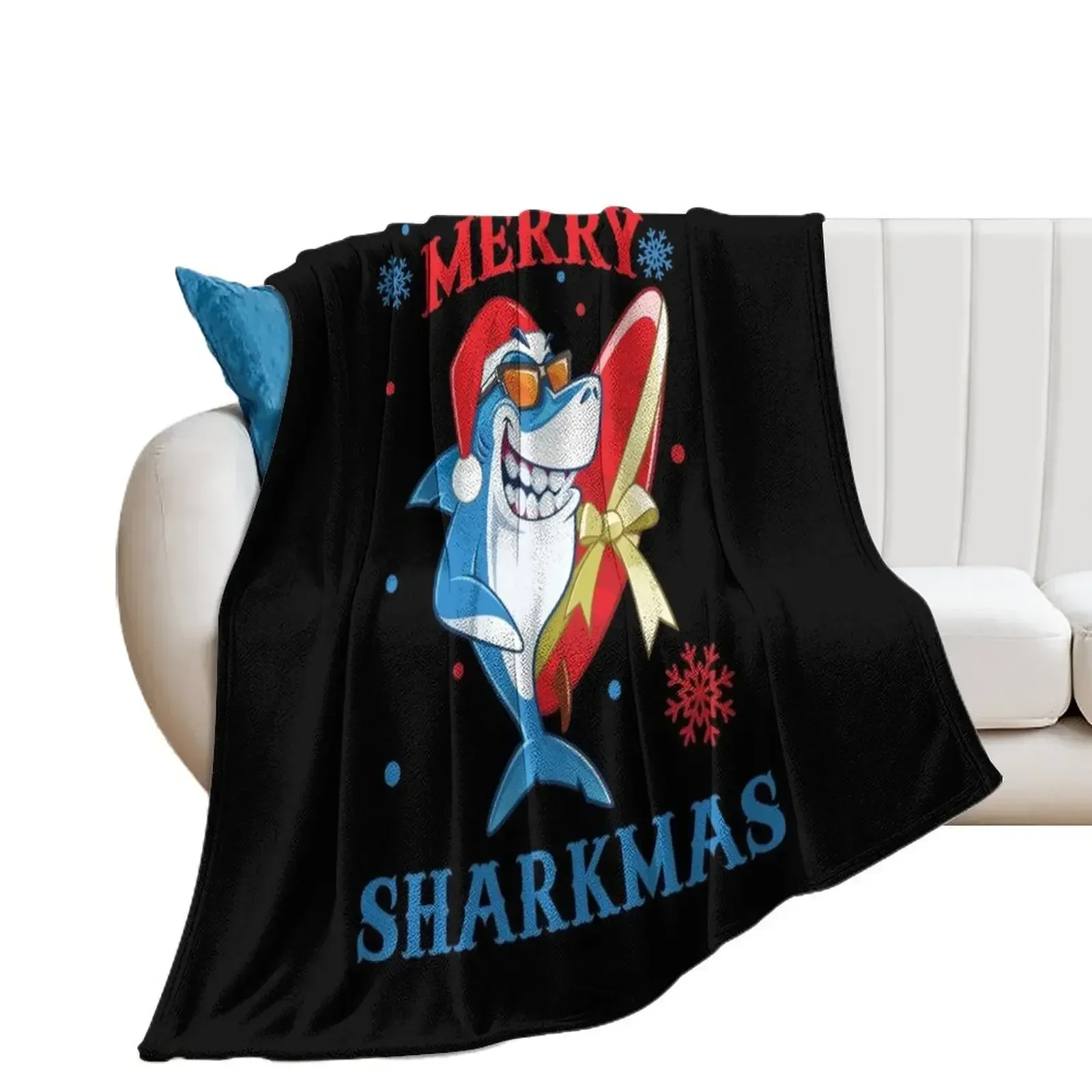 

Merry Sharkmas Funny Santa Shark Christmas Throw Blanket funny gift Decorative Sofas Large Blankets