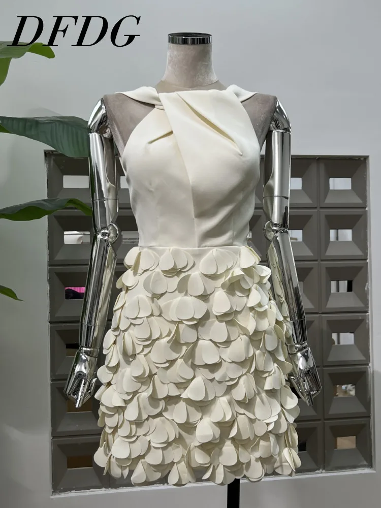 

DFDG Дизайнерское очаровательное платье с цветочным принтом на день рождения, лето 2021, торжественное платье, сшито вручную лепестки, тонкая талия, витые детали, праздничное платье