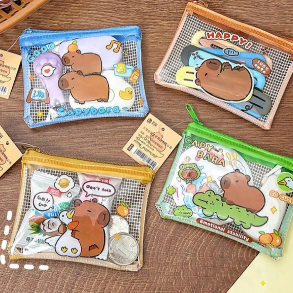 

Zipper Capybara Coin Purse Wallet Transparent Cartoon Capybara Purse Bag PVC Protective Case Capibara Credit Card Holder Outdoor