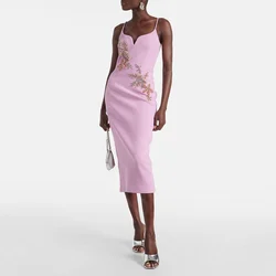 New Arrival Prom Gowns Pink Short Prom Party Dresses 2024 Wedding Guest Gowns Tea Length Homecoming Gowns with Straps Beading