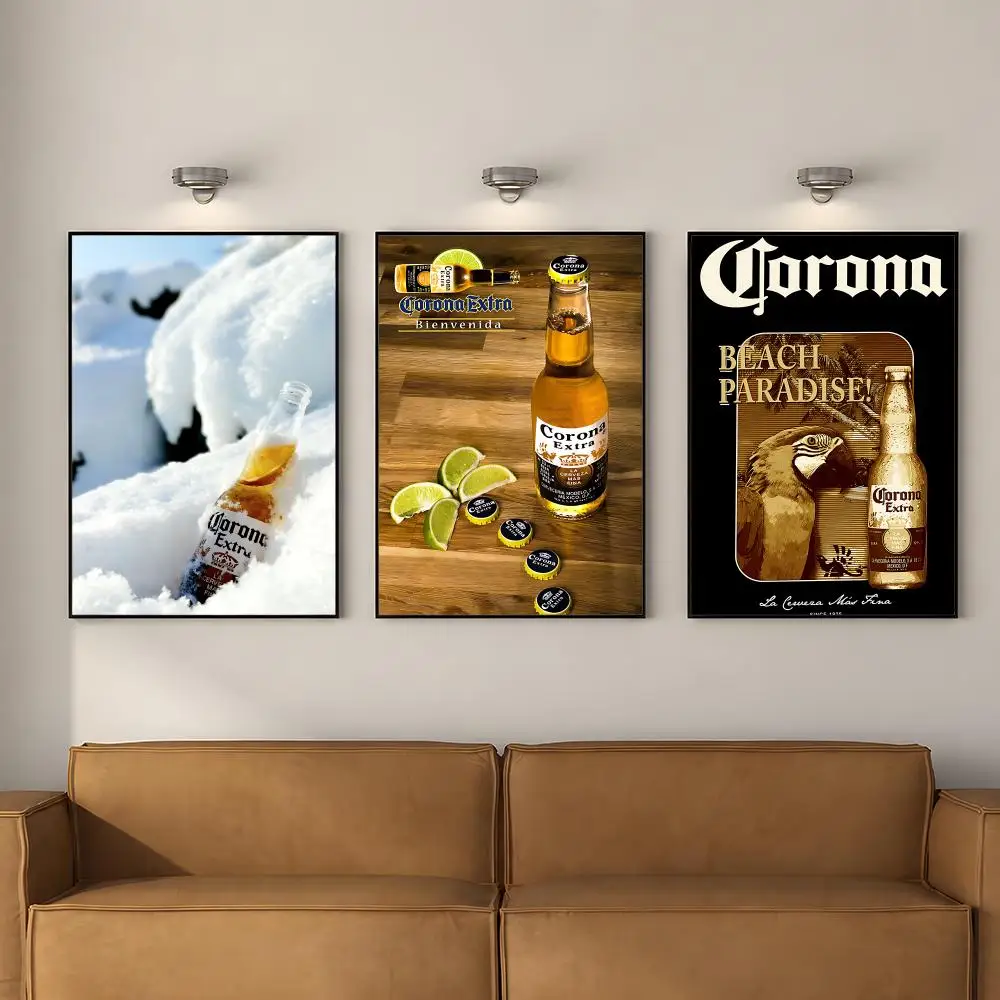 Beer C-Corona E-Extra Poster PP Self Adhesive Decorative Poster Waterproof Waterproof for Apartment Bedroom