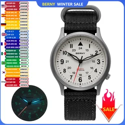 BERNY Titan-Uhren für Herren, klassische Herren-Feld-Pilotenuhr, leicht ablesbare Outdoor-Quarz-Armbanduhr, super leuchtender Saphir, 5 ATM