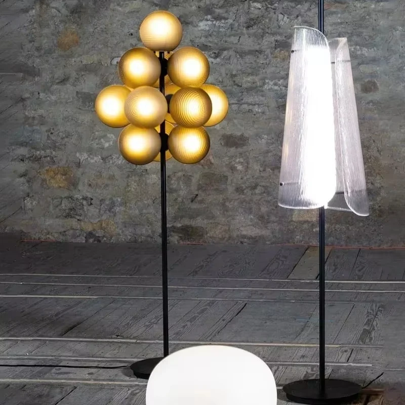 SANDYHA Modern Glass Floor Lamp Purple Grapes LED Table Lamp for Bedroom Bedside Living Room Home Decoration Lighting Fixture