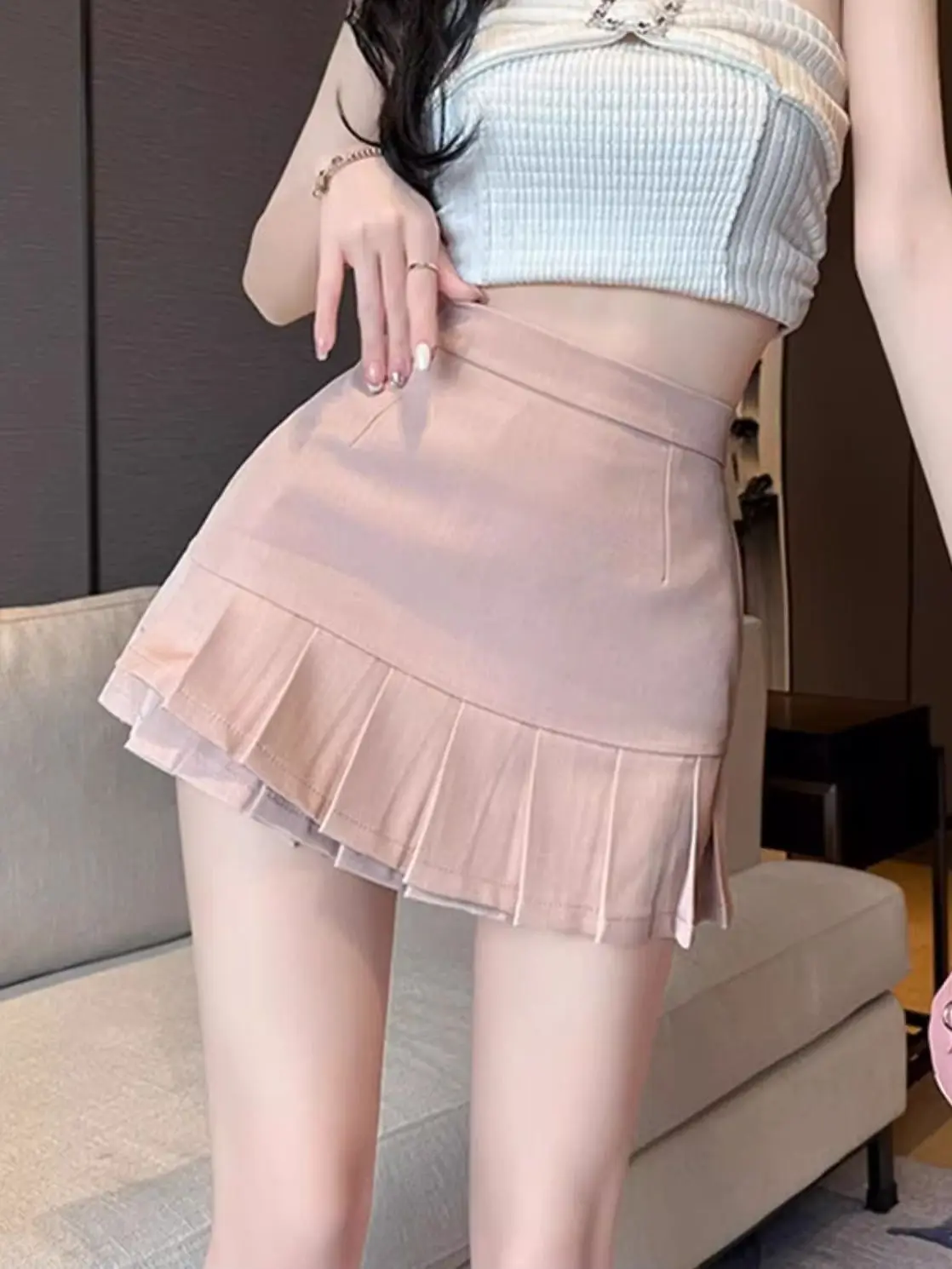 

Pink Pleated Skirt Women 2025 New High Waist Bodycon A-word Skirt