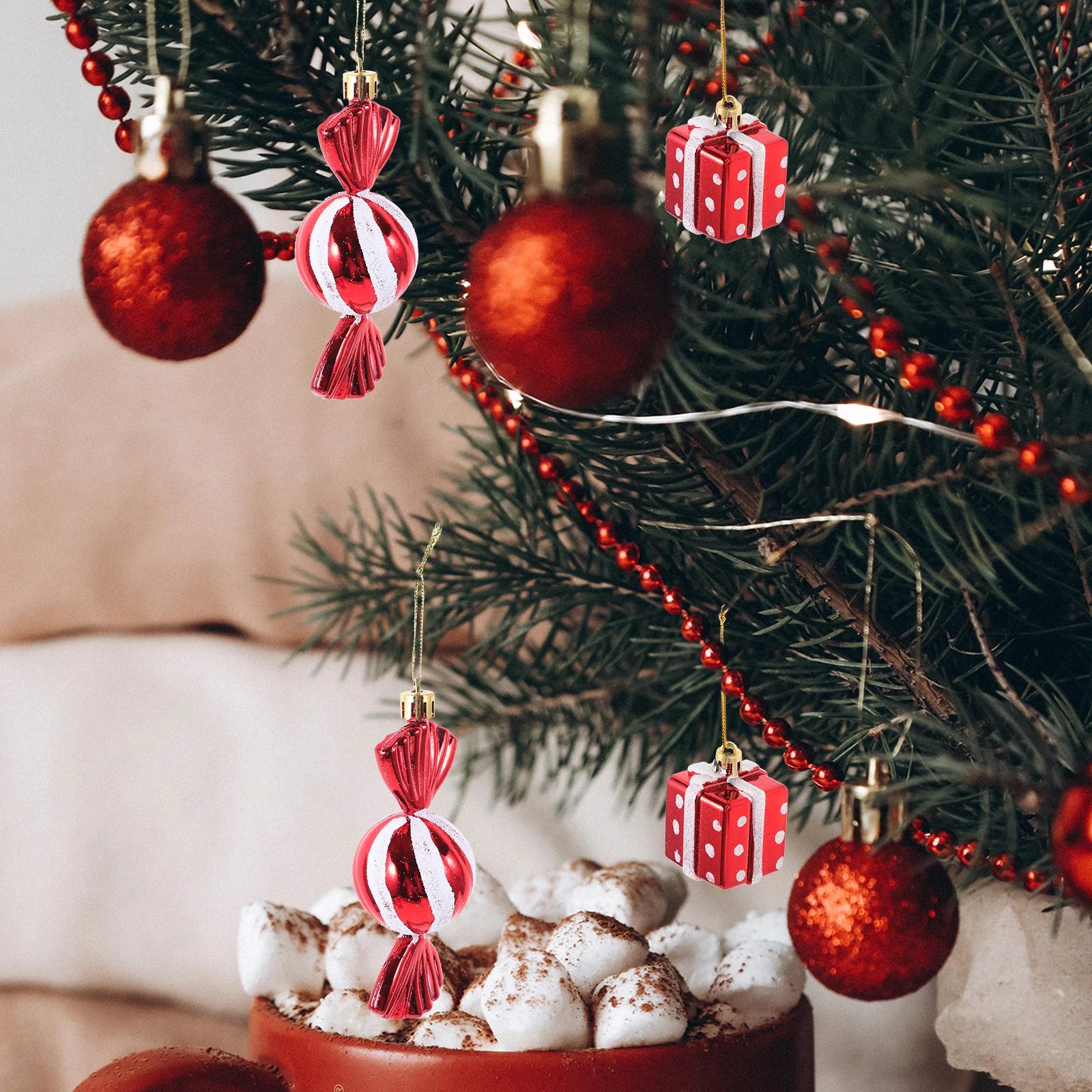 

4 Pcs Christmas Tree Pendant Baubles Description Ornament Decorations Party Treat Boxes Mini Presents Child