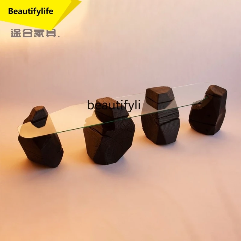 

A57 Special-shaped textured coffee table light luxury model room living room homestay creative tempered glass tea table