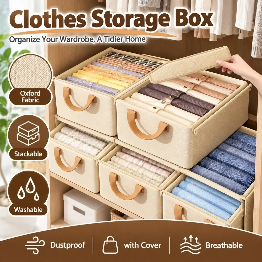 Versatile Foldable Clothes Storage Box Stackable Washable Storage Bin with Handle with Cover Clothes Organizer Home Use 5
