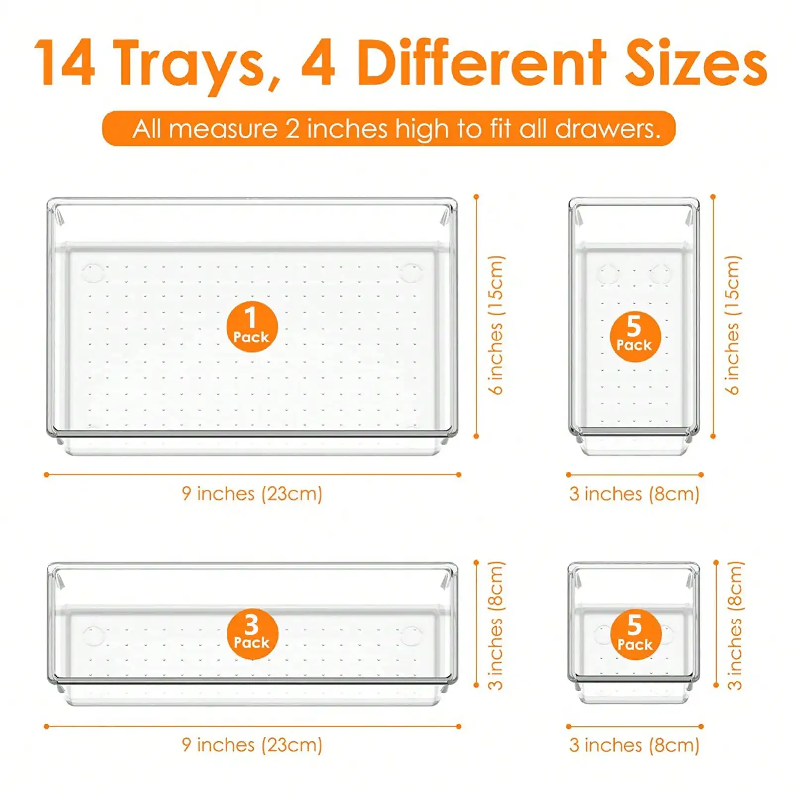 14 قطعة منظم للأدراج (حصيرة مضادة للانزلاق)، 4 مقاسات، شفافة. للمكياج والمجوهرات والمكتب والمطبخ؛ يناسب ديكور الخريف في غرفة النوم/المنزل