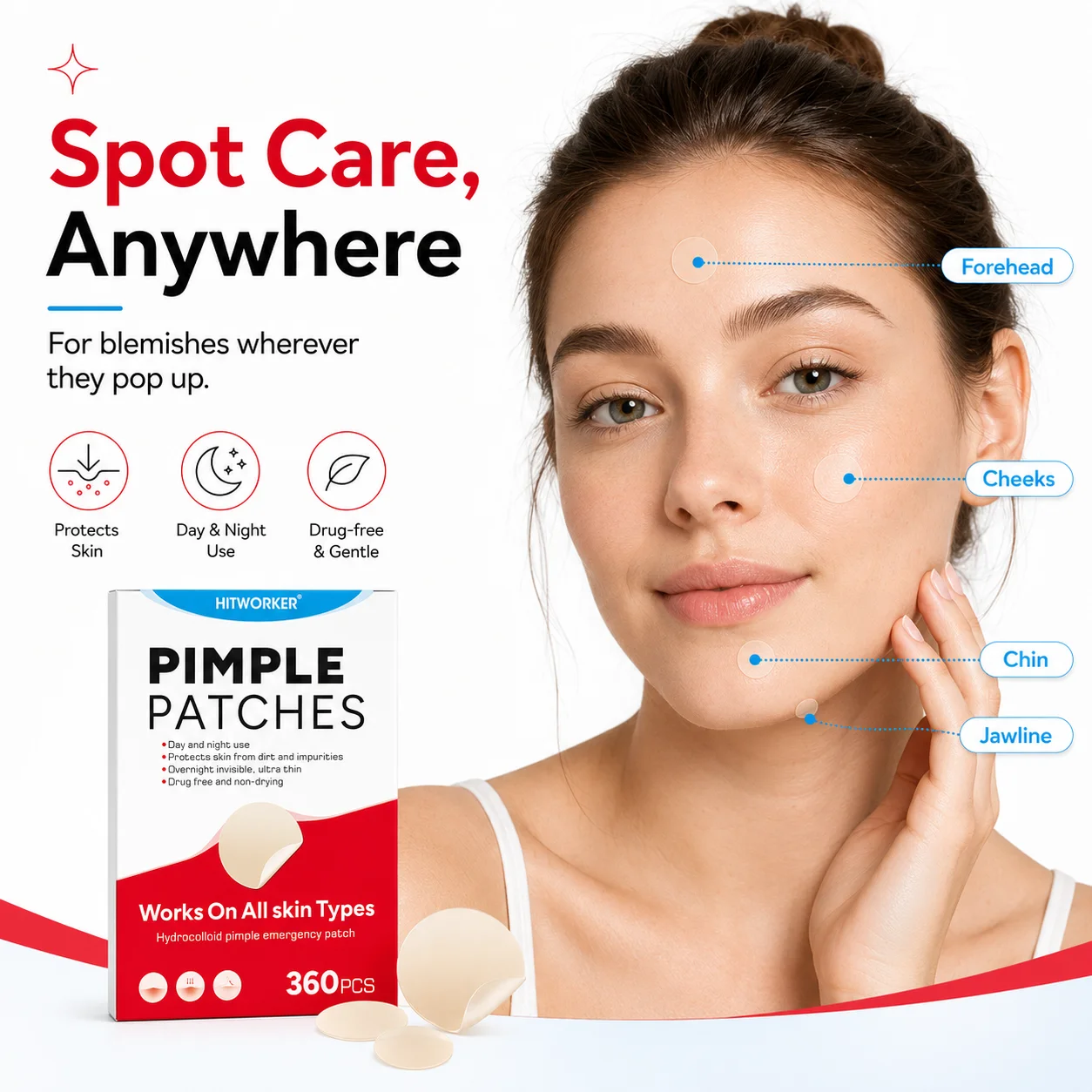 360PCS Hydrocolloid Pimple Patches for Face, Transparent Round Blemish Cover Stickers, Mixed Size Facial Spot Patches