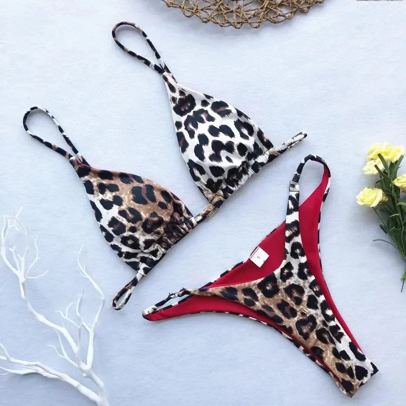 seksowny zestaw mikro bikini damski nadruk lamparta wysoki krój kostium kąpielowy wyściełane stringi dwuczęściowe biquini push up damskie stroje kąpielowe kostiumy kąpielowe