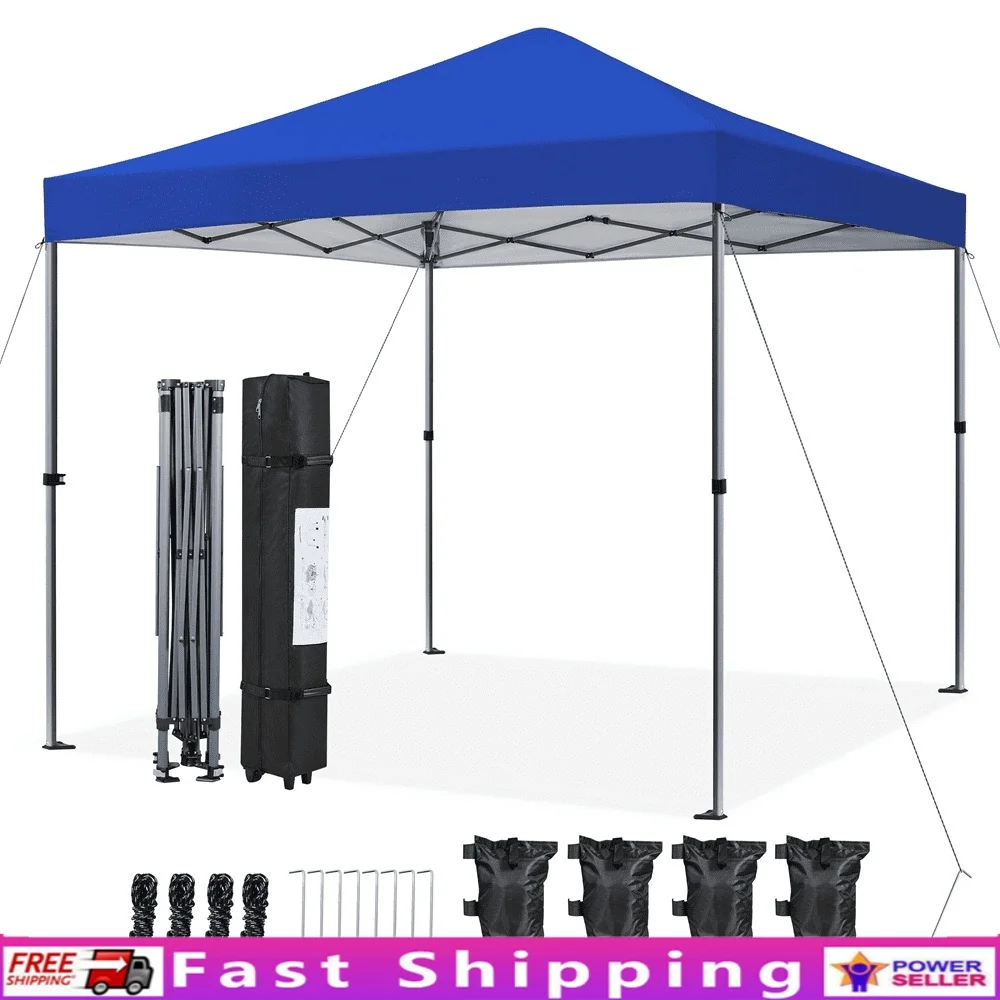 

8x8FT Outdoor Pop-up Canopy One-Push Lock Mechanism Adjustable Height Portable Roller Bag Sandbags Ground Stakes Ideal Parties