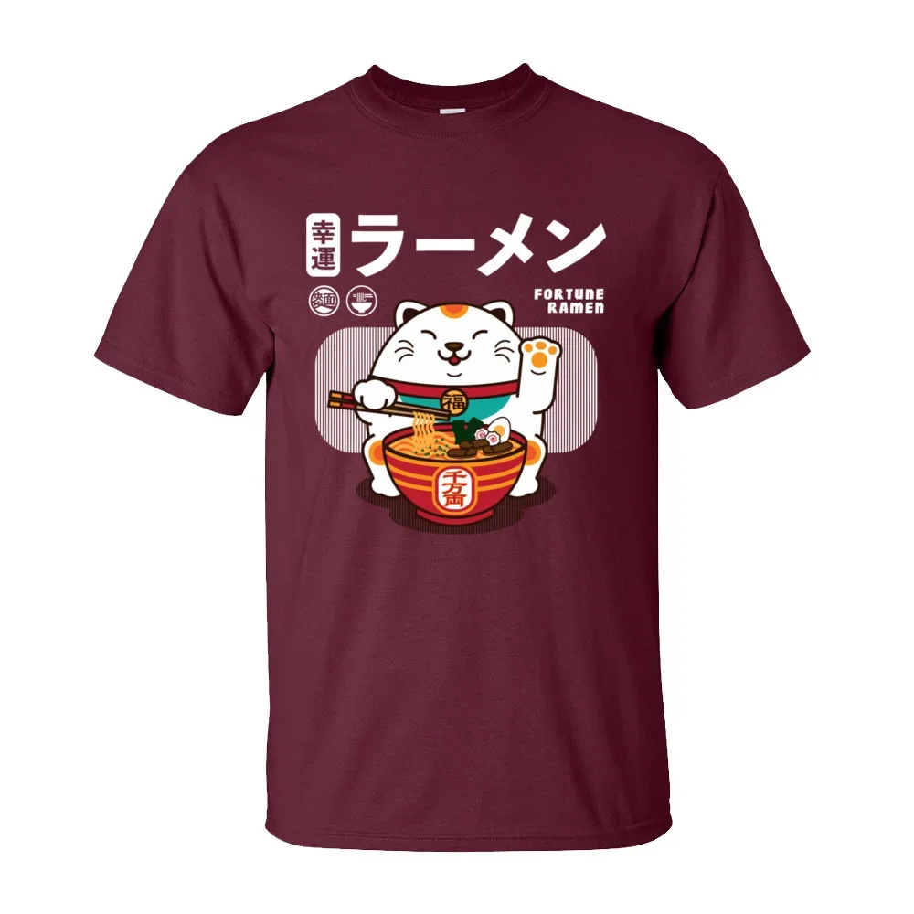 Normal Summer/Autumn T-Shirt Sweatshirts Cute Cat Noodle Tshirt Fortune Ramen 100% Cotton Men Short Sleeve oversized t shirt