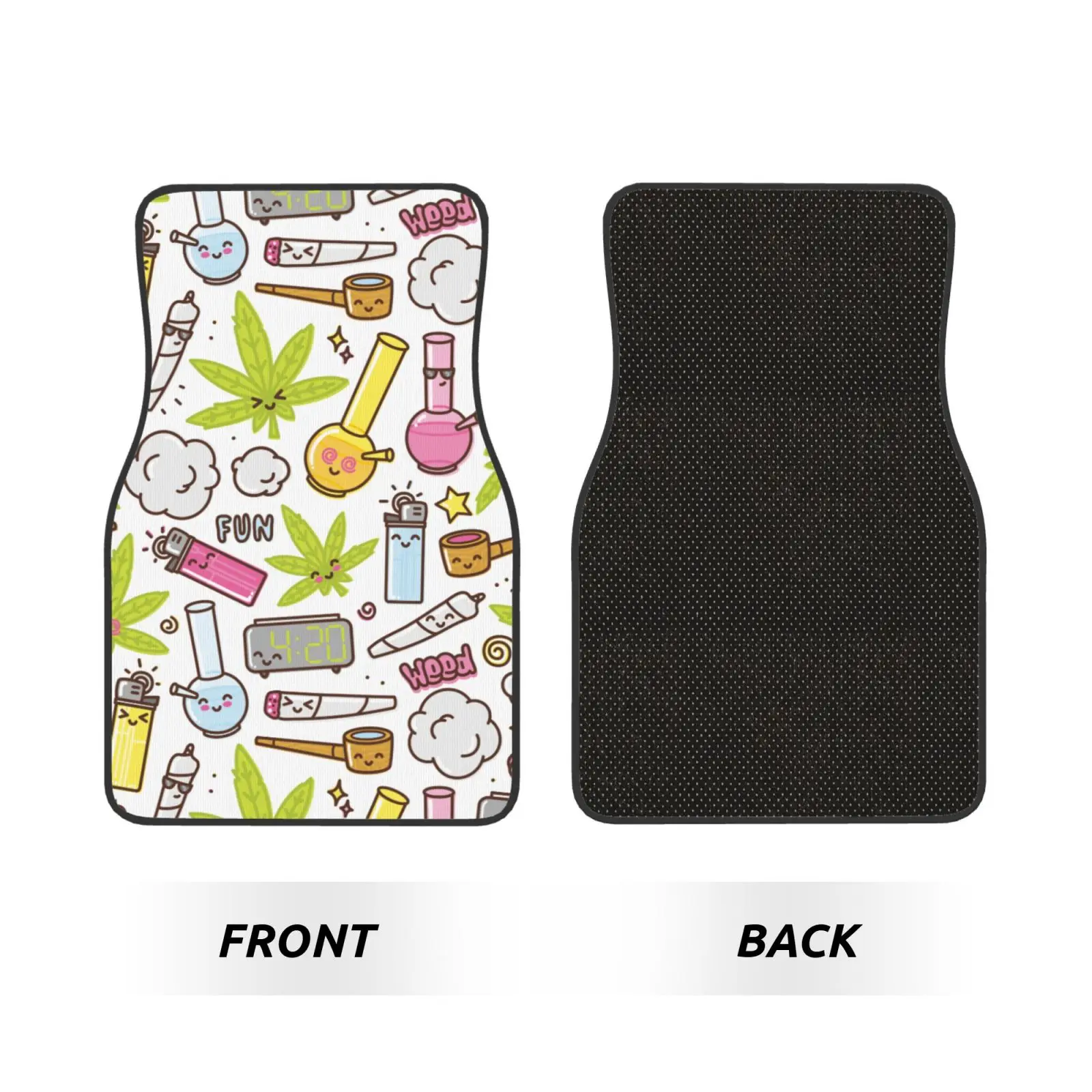 Cartoon Drawing Cannabis Print Pattern Car Floor Mat Four Piece Set Suitable for All Car Floor Mats and Car Accessories