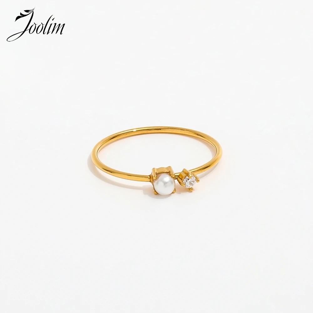 

Joolim High End PVD Non Tarnish Elegant Fashion Fresh Water Pearl Fine Zirconia Ring for Women Stainless Steel Jewelry Wholesale