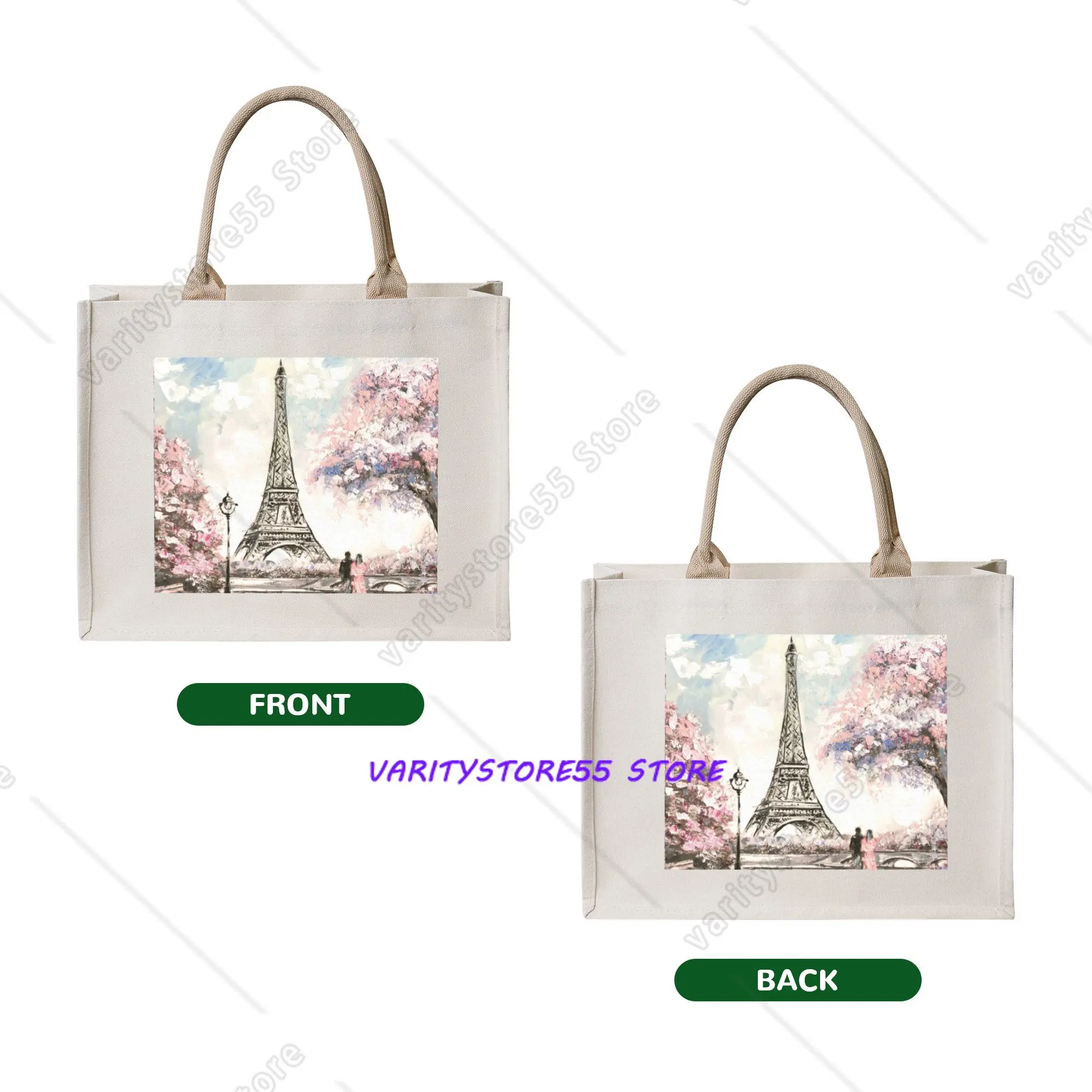 Funny Printing Eiffel Tower Paris Shopping Tote Bags Portable Shopper Shoulder Romantic French Love Handbag