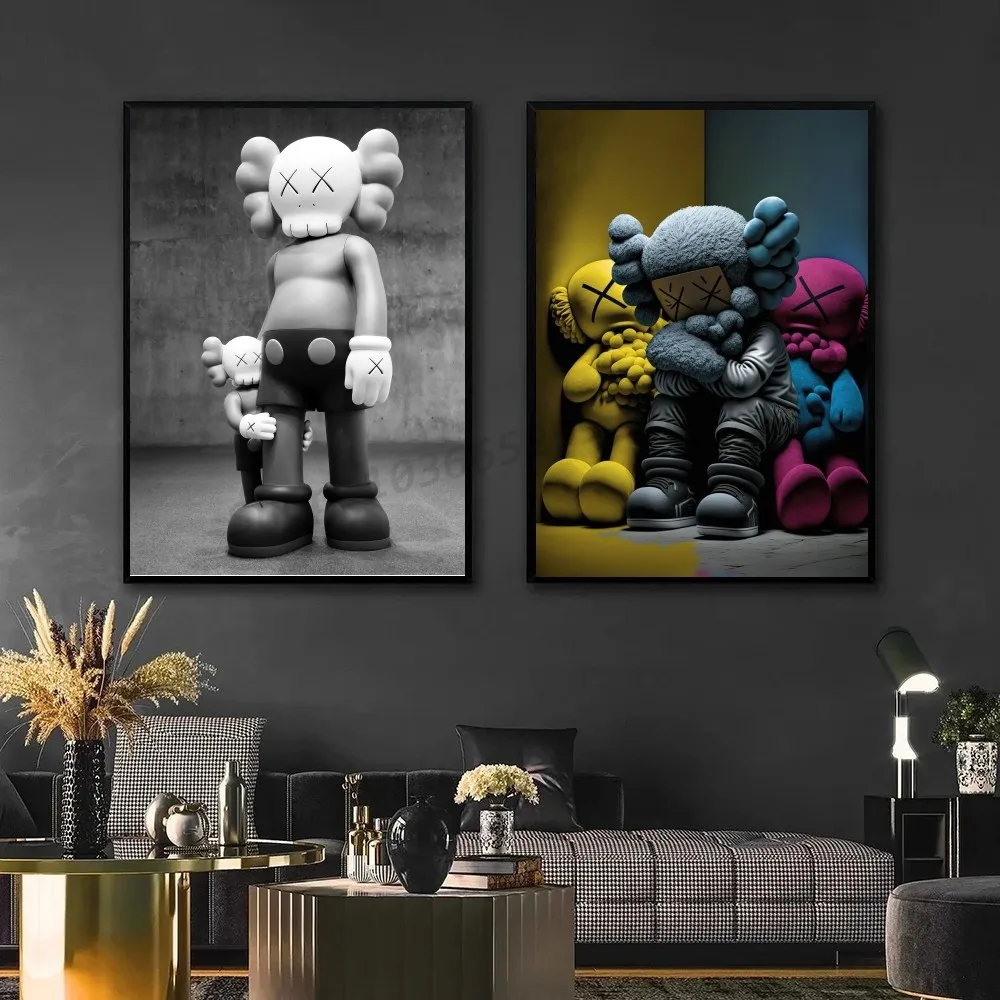 1pc Cartoon A-k-kaws Poster Self-adhesive Art Waterproof Paper Sticker Coffee House Bar Room Wall Decor