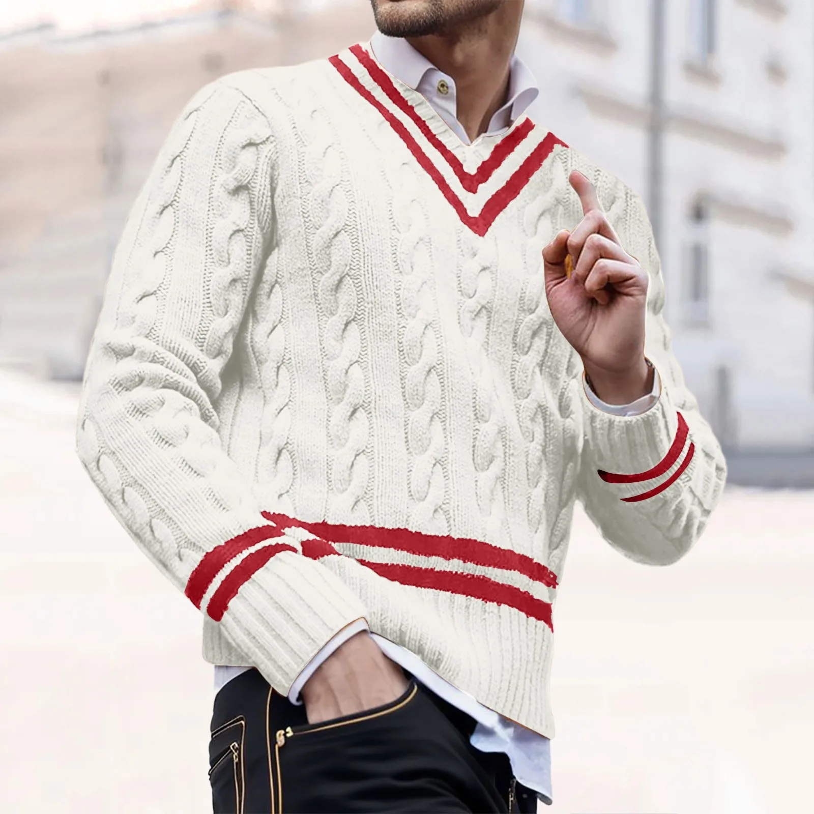 

Mens Color Matching Knitted Sweaters Autumn And Winter Loose Half Wool Knitting Pullovers For Men Streetwear Casual Sweaters
