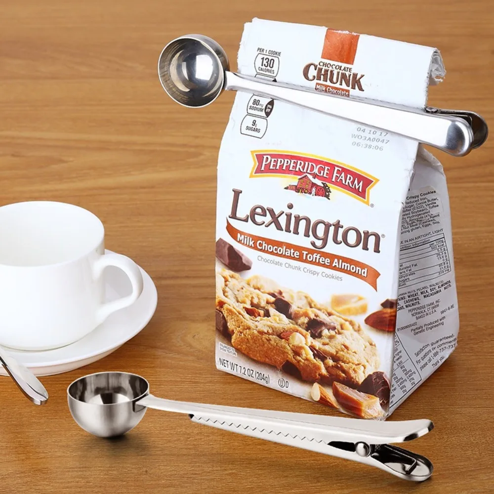 

Stainless Steel Multi-function Coffee Spoon with Packaging Spoon Bag Sealing Clip for Coffee Beans and Tea Leaves