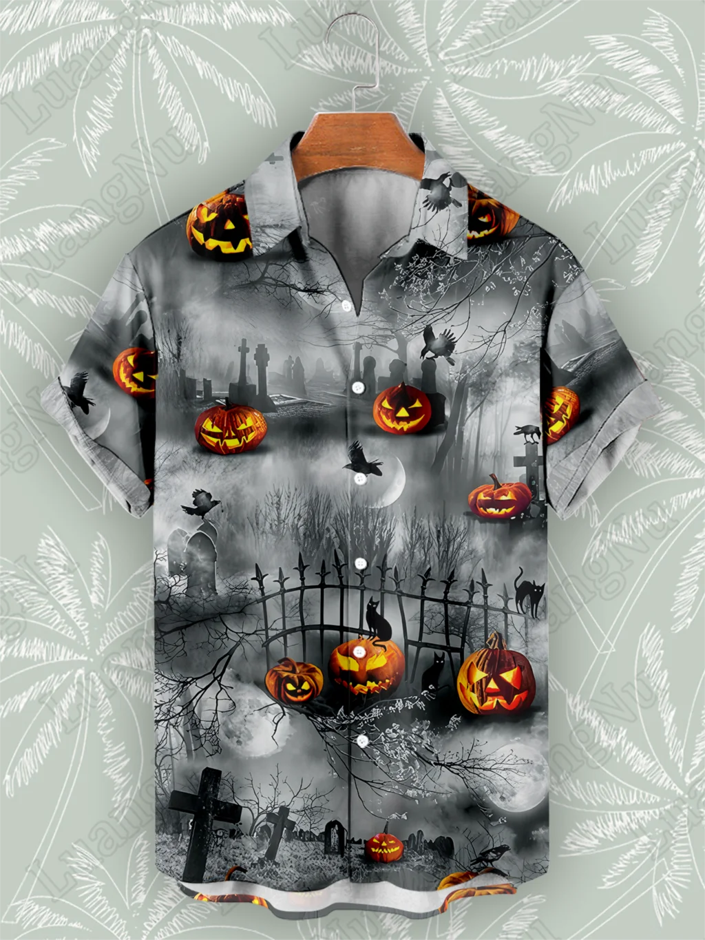 

Skull Halloween Shirt Man Holiday Party High Quality Casual Button Up Tops Casual Short Sleeve Ghost Festival Shirts for Men
