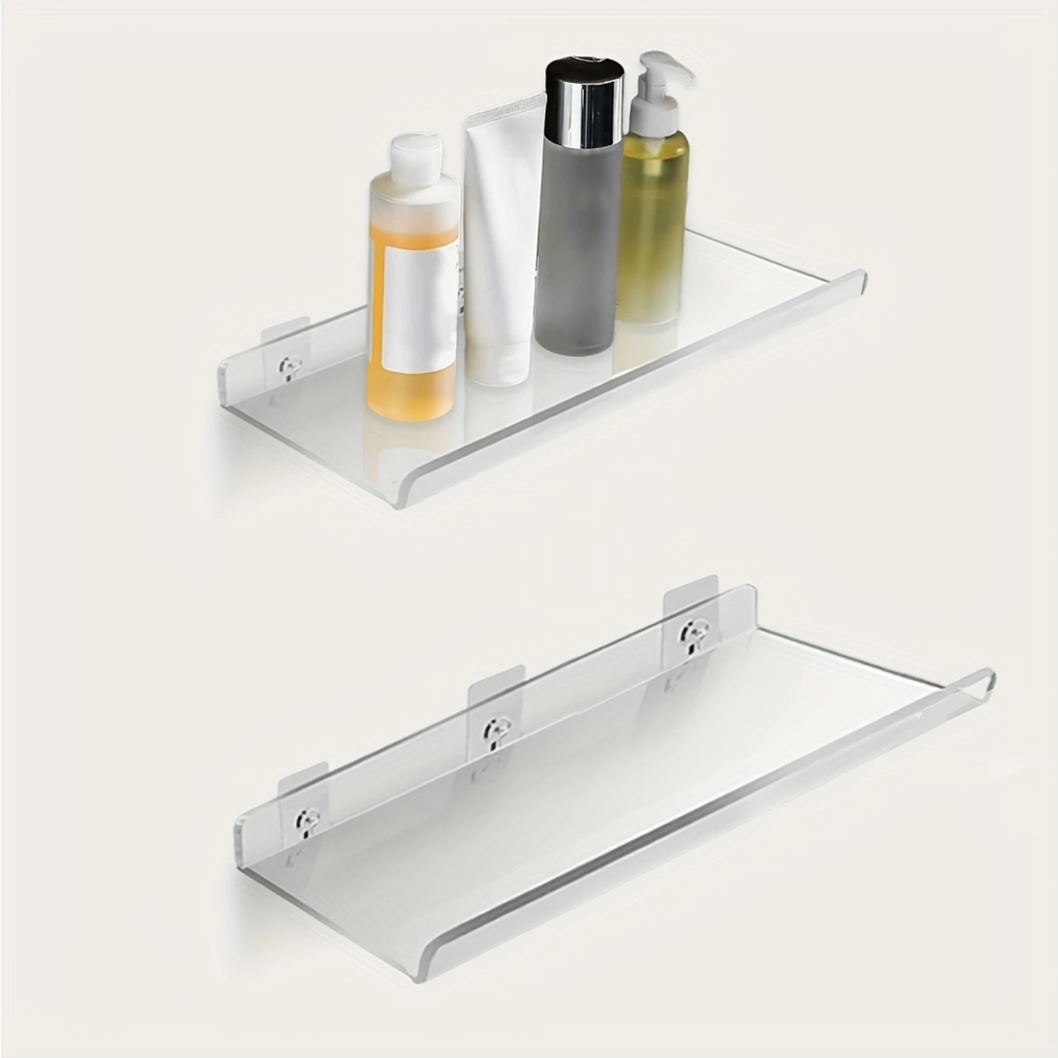 

Acrylic Wall-Mounted Shelves - Classic Style, Plastic, Hole-Free, Transparent Floating Ledge Shelf for Bathroom, Kitchen, Bedsid