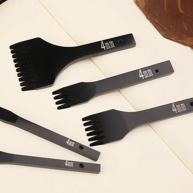 1pc 4mm Leather Oblique Chisel Rhombus Teeth Stitching Hole Punch Tools French Style Oblique Cut 2.7/3.0/3.38/3.85mm Prongs