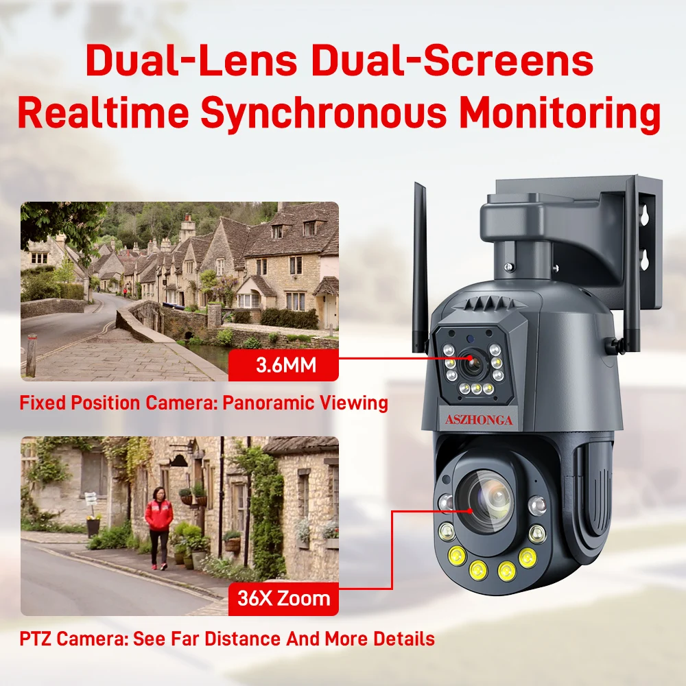 4G WIFI Surveillance Camera Dual Lens 6MP 60X Optical Zoom for Security Protection Human Detection Outdoor IPTV Security Camera