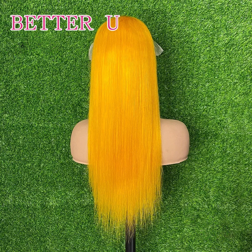 100% خصلات الشعر المستعار الإنسان مستقيم أصفر داكن الدانتيل الباروكات الأمامية قبل قطعها الملونة شقراء 4x4 الدانتيل إغلاق شعر مستعار للنساء 36 38 بوصة #5