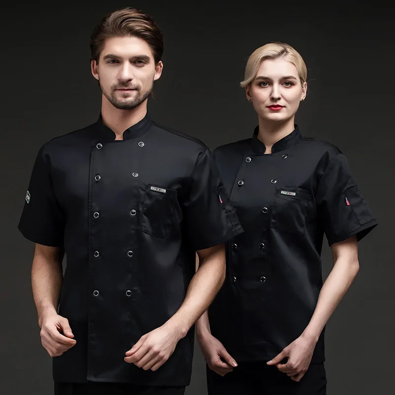 Chaqueta de Chef Unisex para hombre y mujer, ropa transpirable de manga corta para verano, Ropa de Trabajo para restaurante y Hotel, uniforme de Chef con doble botonadura, 1 ud.