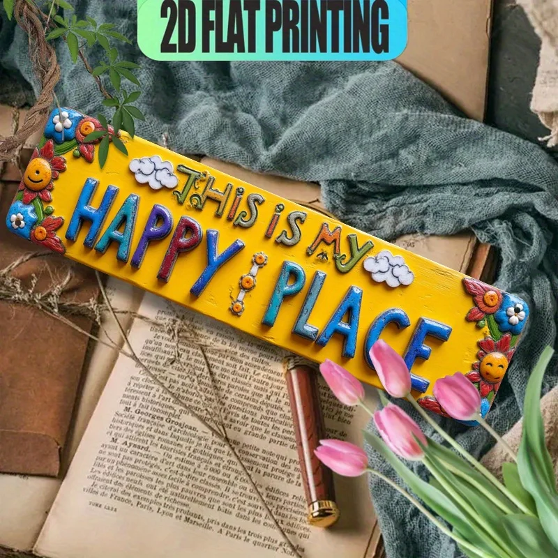 Retro Cheerful 2D Flat Aluminum Wall Art 15.75x3.94in Waterproof Durable Bright Yellow Metal Sign For Home Cafe Office Decor