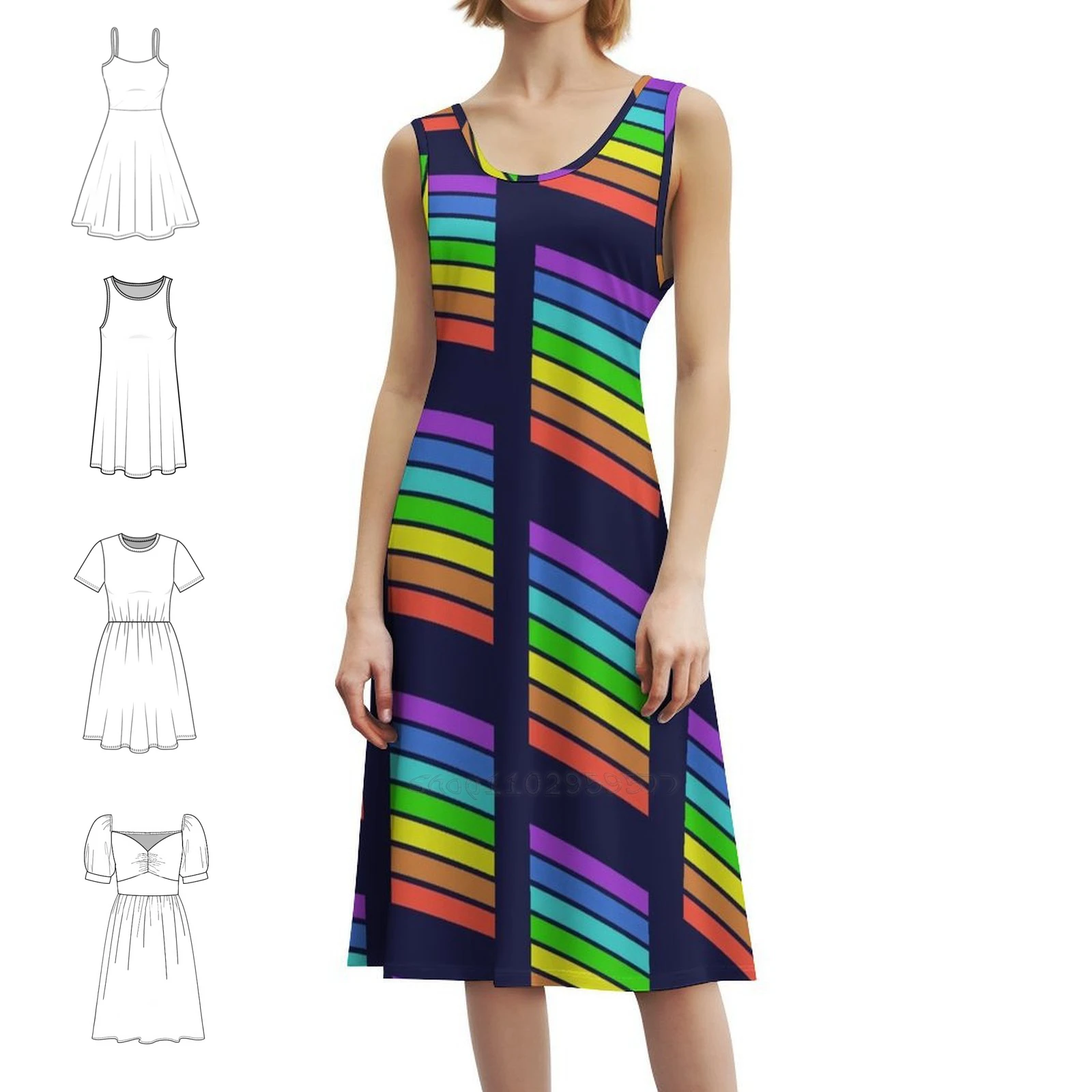 

Retro 70'S Rainbow Lines Women's Hip Hop Streetwear Dress Graphic Print Party Club Wear Retro Rainbow Vintage Rainbow Rainbow