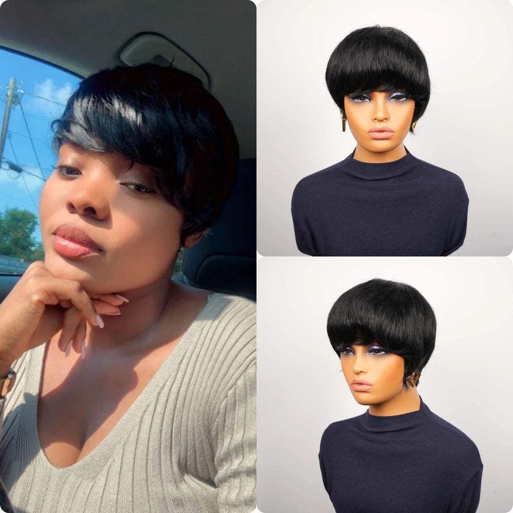 Parrucca Pixie Cut Capelli umani Parrucca corta alla moda Bob Parrucche diritte fatte a macchina per capelli umani per donne nere