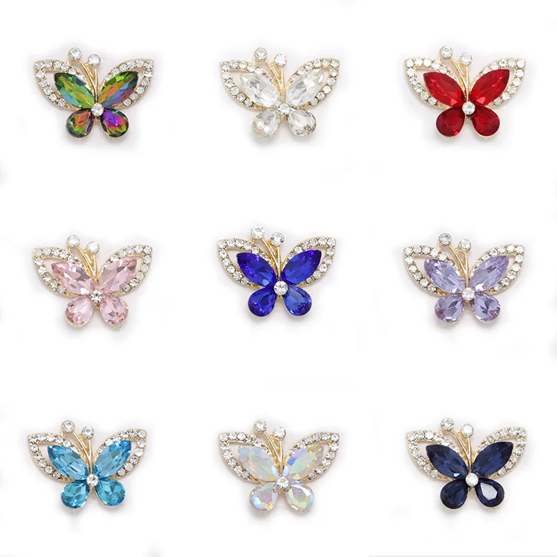 New 10Pcs Metal Mix Resin Colorful Butterflies Flat back rhinestone Appliques DIY Wedding Scrapbook Craft Home Art Decorations